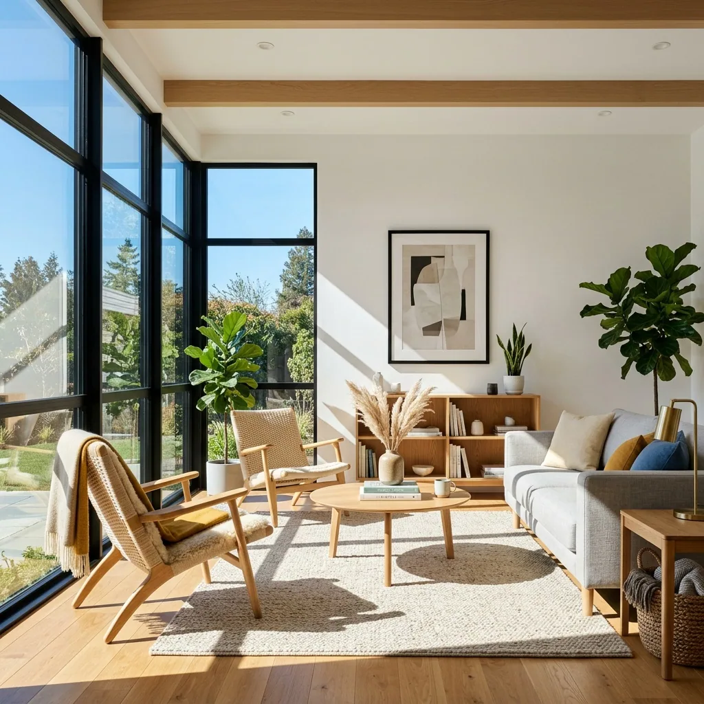 Mesa junto al ventanal, imagen de ambiente creada con Roomsy Studio