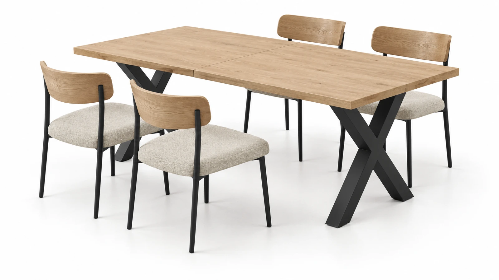 El mismo conjunto de mesa y sillas: base de mesa en cruz