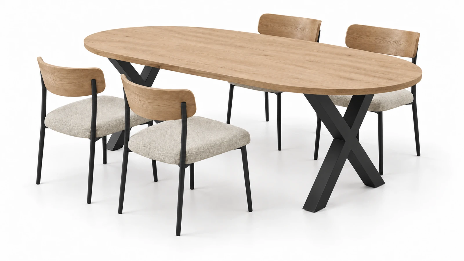 El mismo conjunto de mesa y sillas: tablero ovalado