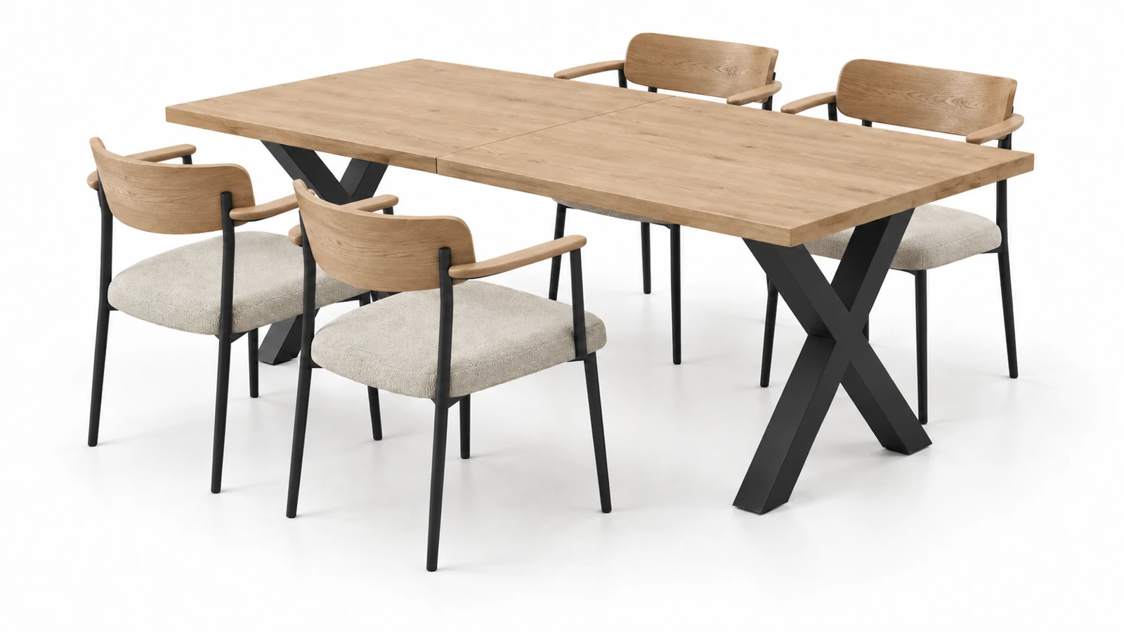 El mismo conjunto de mesa y sillas: reposabrazos añadidos