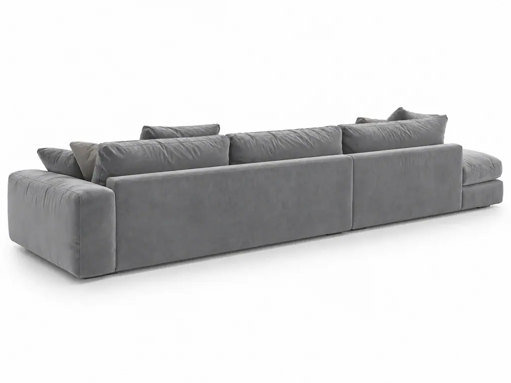 Sofá modular de contract, vista tres cuartos posterior