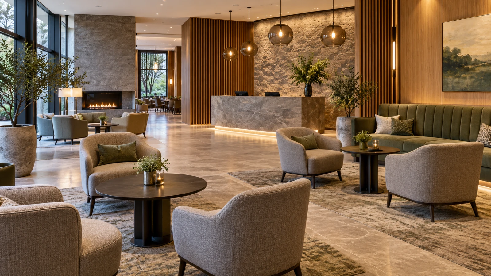 Salón de hotel con mobiliario contract contemporáneo