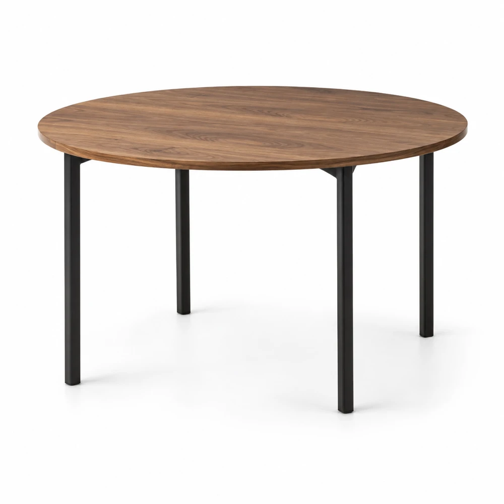 La misma mesa de nogal con patas rectas