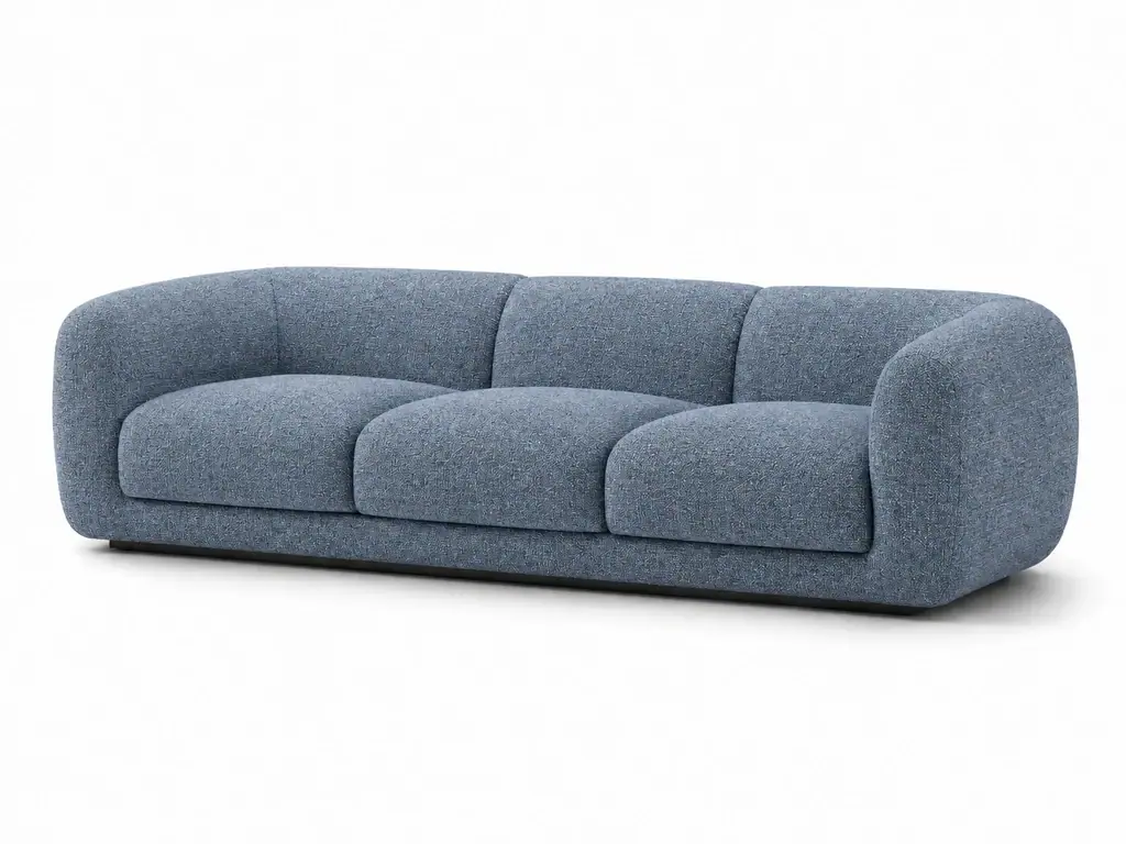 Sofá moderno en acabado tweed azul, imagen generada con IA