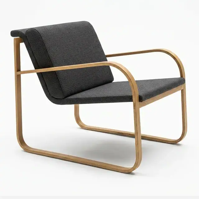 Butaca de madera curvada con asiento gris