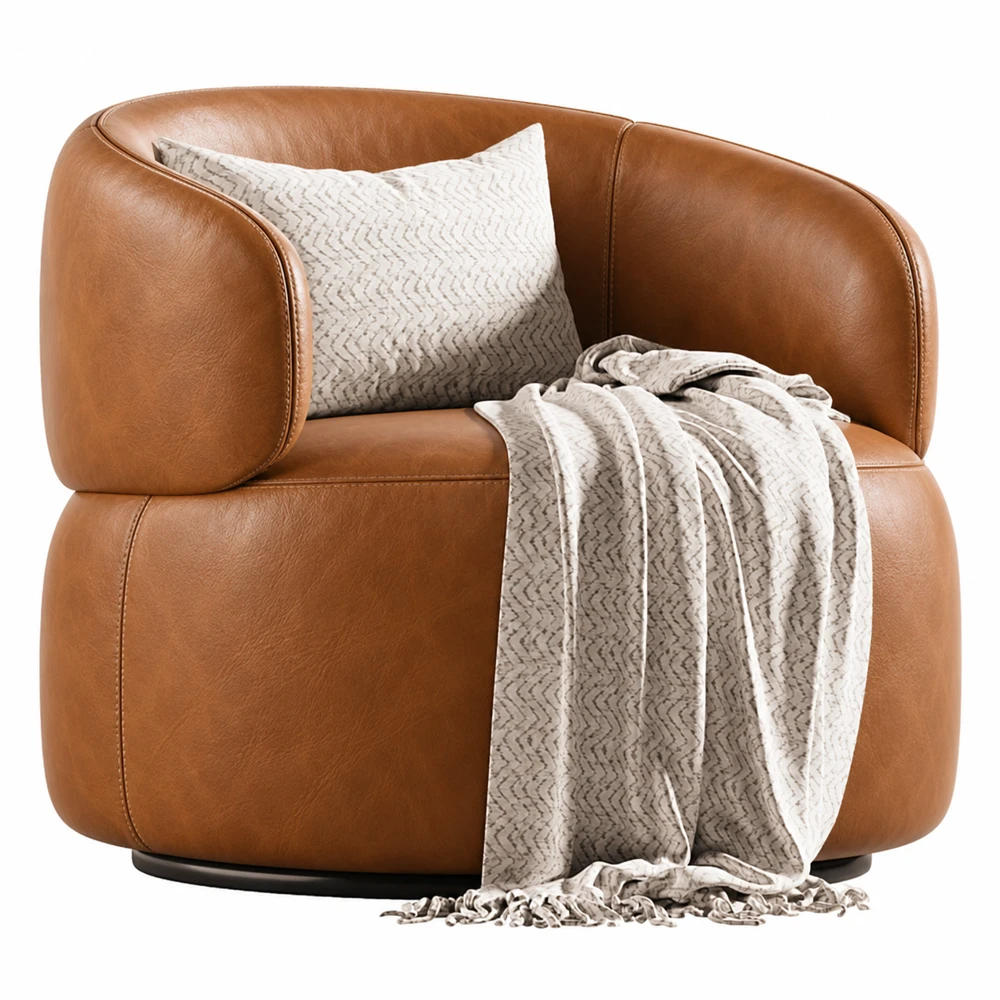 Sillón tapizado en símil piel y napa, conservando el cojín y la manta originales